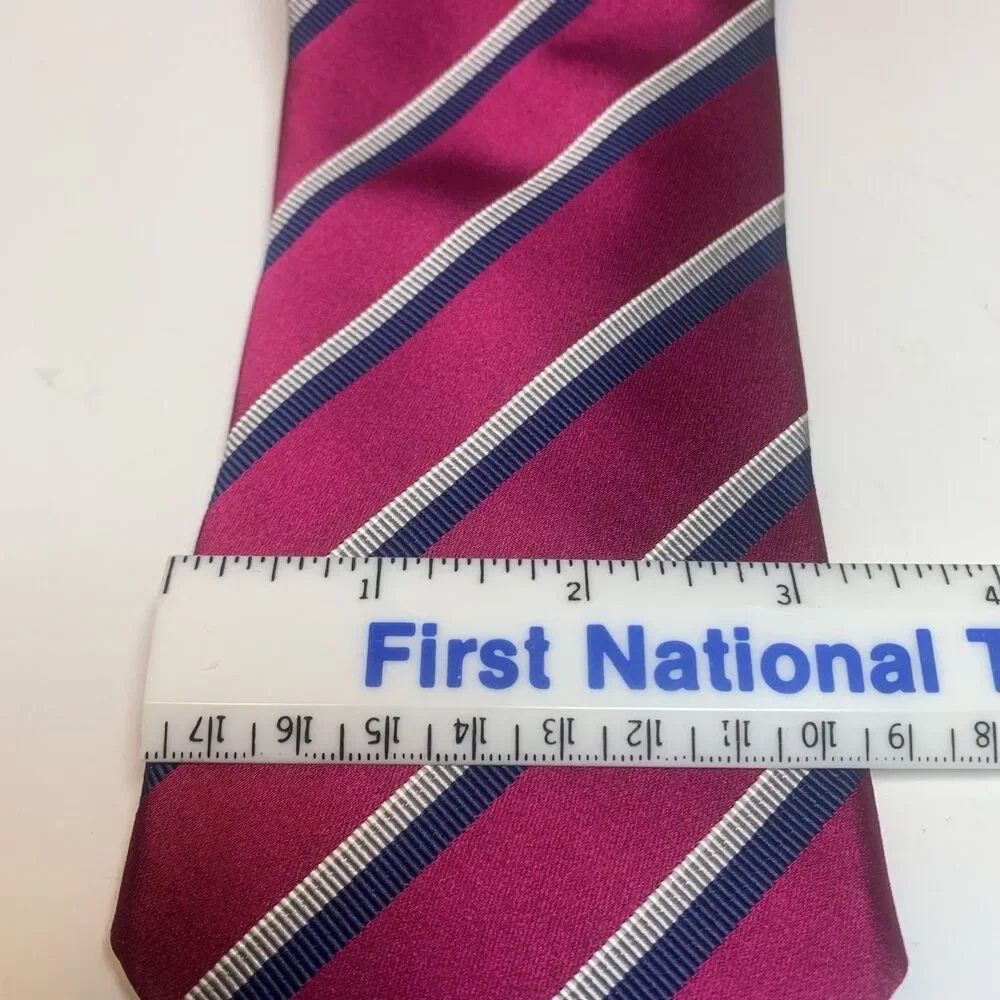 Charles Tyrwhitt Silk Cotton Tie Pink Striped Italy Designer 58”X3.25” Business